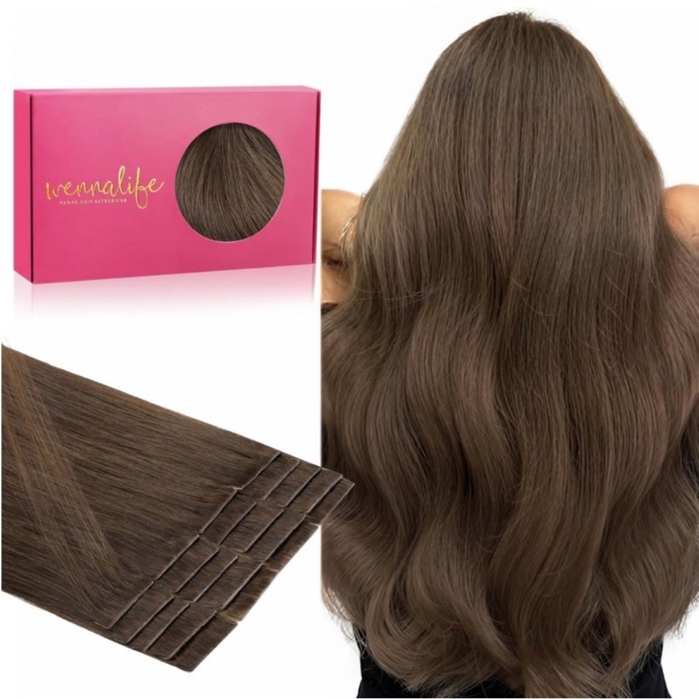 Wennalife Light Ash Brown Remy Human Hair 24 Inch Tape In Hair Extensions